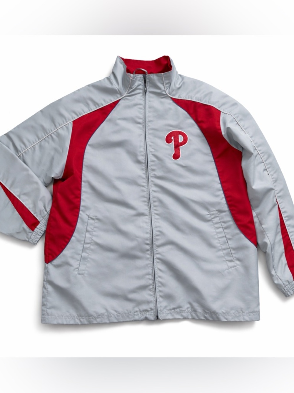 Vintage MLB Philadelphia Phillies Windbreaker Jacket Mens XLarge Gray Red Logo